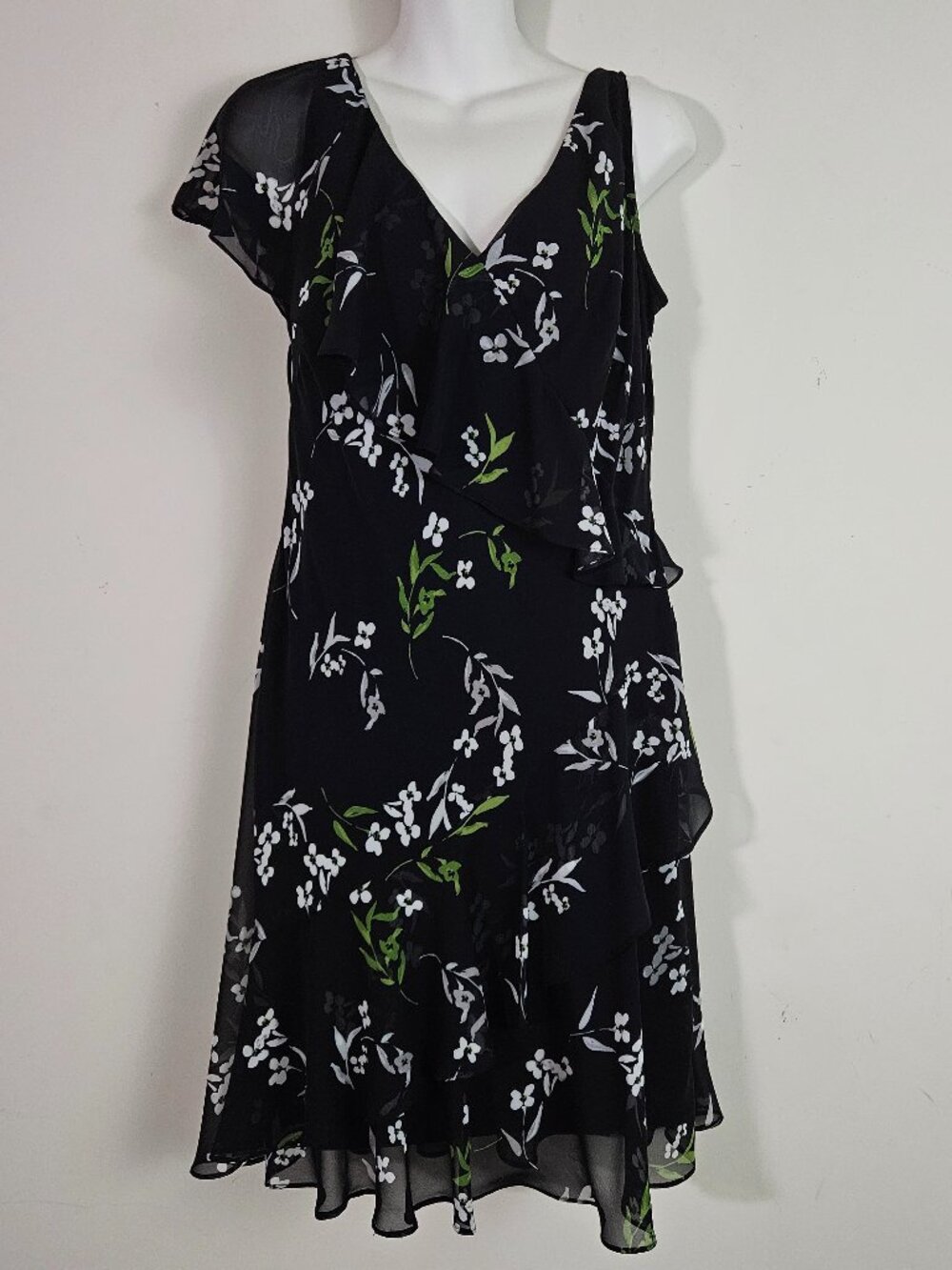 Lauren Ralph Lauren Dress 12 Black Floral Sheer Chiffon Coquette Girl Fairycore